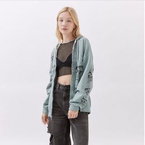 Urban Outfitters Project T Foam Green Skull Zip-Up Oversized Hoodie Sweatshirt